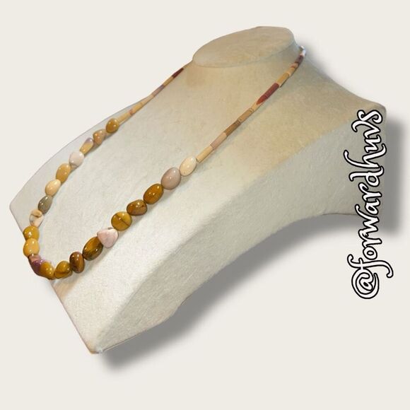 Natural Stone Bead Necklace with Toggle Clasp – 24” Length – Earth Tones - Picture 3 of 9
